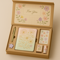 Ensemble cadeau de papeterie LABON Pastel Flower, carnet floral A5 avec stylo, autocollants, bloc-notes, ruban washi et gomme