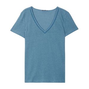 เสื้อยืดคอวีแขนสั้นสำหรับผู้หญิงผ้าคอตตอนพิมพ์ลายเสื้อผ้าจำนวนมากสำหรับโปรโมชั่นผลิตตามสั่ง - Product Image 6