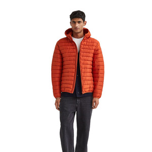 Chaqueta acolchada de burbujas de calidad premium para hombre, acolchada de color naranja con capucha adjunta y bolsillos para la temporada de invierno - Product Image 1