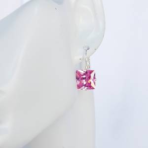 Pendientes de circón cuadrado de princesa Rosa AAAAA 12mm circón facetado elegante joyería hecha a mano regalo para ella accesorios de moda - Product Image 2