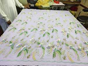 Luxury Eco-Friendly 3D Floral Embroidery Lace Fabric Hand <b>Beaded</b> Couture Bridal & Gown Material with Cross Style Pattern - Product Image 2