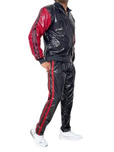 Trending Fashion Glossy Chándal para hombres Venta al por mayor Slim Fit Men's Two Piece Zipper Colored & Sweatpants Street Wear Chándal - Product Image 2