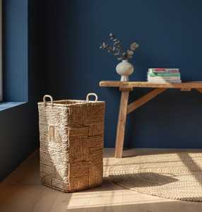 Cesta de almacenamiento redonda de ratán natural resistente con asas recortadas Organizador de zapatos de lavandería duradero - Product Image 2