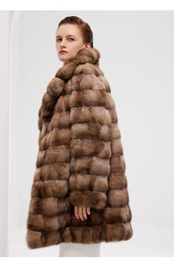 Manteau en fourrure de zibeline brun foncé de qualité supérieure, couleur fermier, taille moyenne, coupe ajustée, élégant, pour femme, manteau d'hiver en vison - Product Image 2