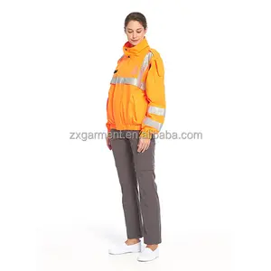 Chubasquero naranja fluorescente de alta visibilidad transpirable para mujer personalizado con espalda ventilada Hi Vis