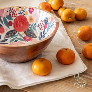 Tazón de Madera Maciza Pulida Ligero y Ecológico, Decoración del Hogar, Fiestas de Boda, Vajilla Navideña con Estampado de Hojas, Alta Calidad - Product Image 4