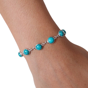 925 Sterling Silver Turquoise Gemstone Tennis <b>Bracelet</b> <b>Boho</b> Style Classical Handmade Women's Jewelry Gift for Women - Product Image 1