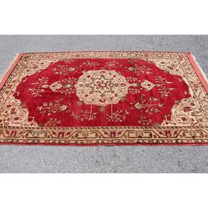 พรมตุรกีทรงสี่เหลี่ยมผืนผ้าสไตล์วินเทจขนาด9x12สีเบจสีแดงแบบดั้งเดิมสำหรับตกแต่งห้องโถงห้อง - Product Image 3