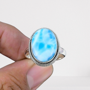 Bague de promesse de pierres précieuses Larimar 925 bijoux en argent Sterling bague de promesse faite à la main Style Boho solide 925 timbre meilleure qualité bijoux - Product Image 1
