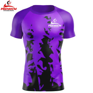 Venta al por mayor de secado rápido cómodo hombres Rash Guard para la venta Color sólido hombres manga corta Rash Guard para ropa de Fitness - Product Image 5