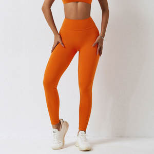 Wholesale Custom 100% Cotton <b>Gym</b> Fitness <b>Leggings</b> High Waisted Sports Workout Yoga Pant with Pocket for Women Casual Style - Product Image 2