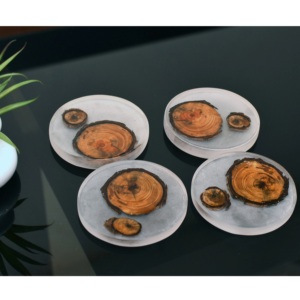 Handmade <b>Drinking</b> <b>Coaster</b> for Kitchen Round Shape Modern Design Wood & Resin Tea Cup <b>Coasters</b> Holder at Reasonable Price - Product Image 3