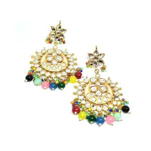 ต่างหูแบบ Chandbali หลายสี ชุบทอง สไตล์ Meenakari เครื่องประดับแฟชั่น - Product Image 1