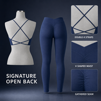 Set Pakaian Olahraga Wanita Solid Breathable, Bra Olahraga Tali Tipis, Legging High Waist Elastis Scrunch, Baju Workout