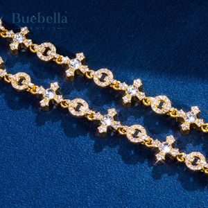 10mm Iced Circle and <b>Cross</b> Hip Hop Style Men's 18K Yellow Gold Plated 925 Sterling <b>Silver</b> Moissanite <b>Bracelet</b>-Anniversary Gift - Product Image 4