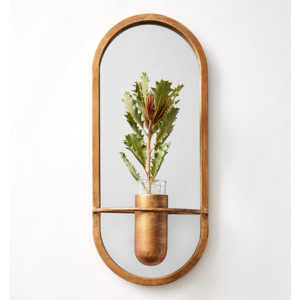 Miroir innovant à bords arqués avec bougeoir et porte-fleurs Petit design en métal pour décoration murale dans le salon - Product Image 1