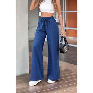 Women's High-<b>Waisted</b> <b>Elasticated</b> Drawstring <b>Jeans</b>, 32199 - Navy blue - Product Image 4