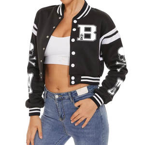 Chaquetas universitarias recortadas con logotipo personalizado para hombres y mujeres Procesamiento de punto relleno de algodón de manga larga de lana de moda - Product Image 1