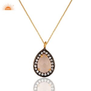 Pendentif en pierre précieuse pour femmes, style calcédoine, couleur argent Sterling plaqué or 18k, vente en gros - Product Image 3