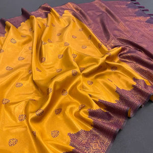 Ropa clásica de fiesta nupcial Kanjivram Sari de seda con blusa exclusiva boda india Diwali Festival Ropa Étnica para mujer y Niña - Product Image 1