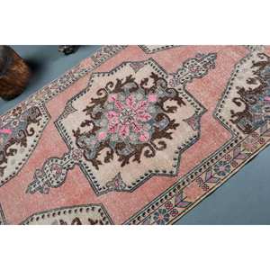 พรมวินเทจสไตล์ตุรกี ขนาด 4.3 x 7.2 ฟุต พรมปูพื้นขนาดใหญ่ ลายปะติดเป็นมิตรกับสิ่งแวดล้อม ทำจากวัสดุขนสัตว์ ด้านหลังทำจากยางลาเท็กซ์ เหมาะสำหรับห้องรับประทานอาหาร สีชมพูเบจ - Product Image 5