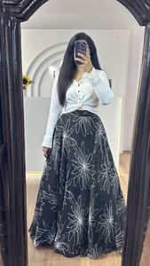 กระโปรงผู้หญิงและชุดท็อปกระโปรงพิมพ์กับซับเสื้อฟองวิเศษมีกระโปรงแขนเต็มคอเรียบ - Product Image 3