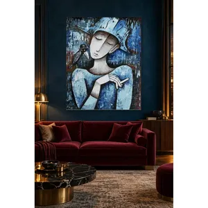 Fida Femme au chapeau bleu avec un corbeau sur l'épaule, impression sur toile - Product Image 3