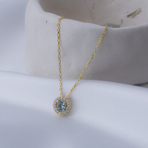 Collier pendentif minimaliste en pierre d'aigue-marine CZ, fait à la main, cadeau de mariage turc, bijoux en argent sterling 925 - Product Image 4