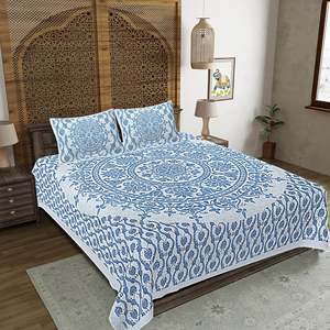 Juego de 3 Sábanas de Algodón con Diseño Floral Azul y 2 Fundas de Almohada (SHKV1040) - Product Image 1