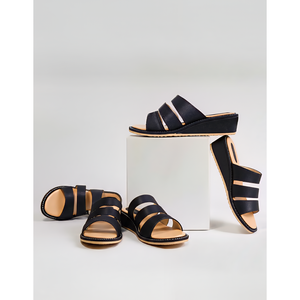 Cuñas casuales negras 237 BK Sandalias de tacón con punta abierta transpirable con forro de cuero genuino y material superior de mezclilla - Product Image 2