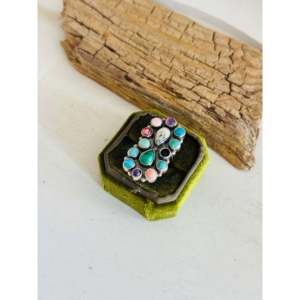 Navajo Handmade <b>Adjustable</b> Sterling Silver Cluster <b>Ring</b> with Multi-Stone Bezel Setting Statement <b>Ring</b> for Everyday Wear - Product Image 3