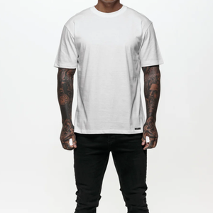 T-shirt surdimensionné à épaules tombantes en gros, personnalisé, imprimé de haute qualité, couleur unie, pour homme, été, en coton et fibre de bambou - Product Image 6