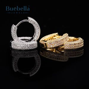 Gran oferta, pendientes de aro de diamantes redondos de doble fila de oro de 18 quilates de Plata de Ley 925 para hombres - Product Image 4