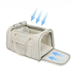 Soft-Sided Pet Carrier for <b>Cats</b> Quilted Textile Zipper Closure Breathable Mesh Window Beige Color Simple Design - Product Image 5