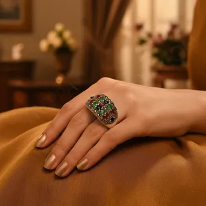 Bague de cocktail ajustable en argent plaqué or et or rose avec pierres précieuses pour femmes, style tendance et élégant - Product Image 2