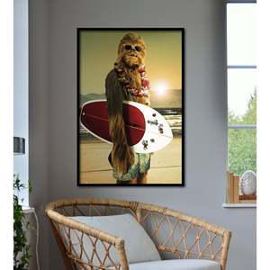 Modern Style Star Wars Canvas <b>Poster</b> Chewbacca Surfin' in Black <b>Frame</b> - Product Image 2