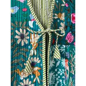 Women's Floral <b>Quilted</b> Vest Bohemian Style V-Neck Reversible Outer Wear Printed Polyester <b>Wadding</b> Green Pattern - Product Image 2