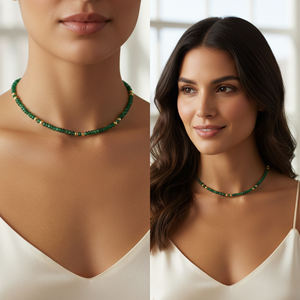 Collier classique en aventurine verte de 4 mm, forme ronde facettée, argent sterling plaqué or, perles faites à la main, réglable, certifié IGI - Product Image 6