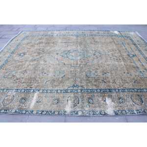 Alfombra Vintage Extra Grande de 9.8x12.1 pies, Alfombra Turca de Lana Azul Sólida - Product Image 4