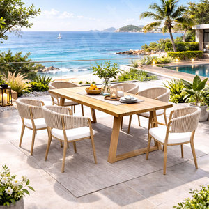 Modern Outdoor Wood <strong>Bistro</strong> Table <strong>Set</strong> Lightweight and Durable Patio Teak Furniture for Dining Hotels Villas Farmhouses <strong>on</strong> <strong>Sale</strong> - Product Image 3