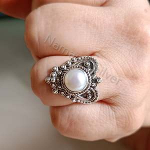 Handmade Freshwater Pearl <b>Statement</b> <b>Ring</b> for Women Handcrafted in Sterling <b>Silver</b> Elegant Pearl Jewelry - Product Image 2