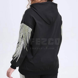 Winter Polyester/Cotton Blended Fleece Breathable Street Pullover Customizable Casual Luxury <b>Women</b> Rhinestone <b>Hoodie</b> - Product Image 3
