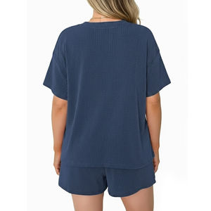 Ensemble deux pièces pour femmes, coupe classique, manches courtes, col rond, pour filles, nouvelle arrivée 2025, uni, décontracté, 100% coton, séchage rapide, respirant - Product Image 2