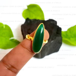 Top Vente Bague Onyx Vert Naturel Argent Sterling 925 8x25mm Forme De Poire 18K Plaqué Or Éternité Vermeil Lunette Bijoux - Product Image 1