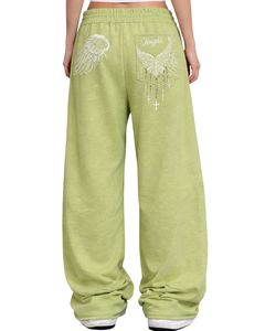 Pantalons de survêtement à jambes larges à imprimé floral de dragon vert personnalisés pour femmes, streetwear surdimensionné, coupe ample, pantalon de jogging en molleton, OEM personnalisé - Product Image 2