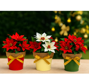 Jardinières en métal sur le thème de Noël pots de ruban décoratifs pour décor de vacances avec jute naturel Ensemble de 3 - Product Image 1