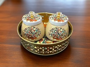 Pichwai Design Metal Jar with Tray Decorative Gift Set for Festive <b>Home</b> <b>Temple</b> Use - Product Image 5