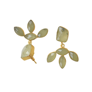 Boucles d'oreilles pendantes en or 18 carats/14 carats plaqué or, avec prehnite, calcédoine, perle d'eau douce, sertie en bélière, forme papillon, pour anniversaire - Product Image 5