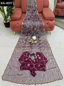 Las últimas colecciones de Sari para mujer, ropa de fiesta y ropa de festival para mujer, hilo pesado con blusa Mono Benglori de trabajo secuencial - Product Image 6