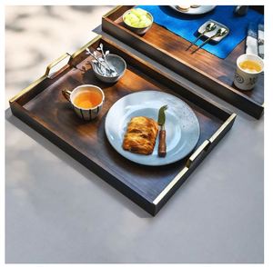 Bandeja de servicio Rectangular lisa de madera de latón AK, bandeja de servicio decorativa de calidad superior para utensilios de cocina/vajilla - Product Image 5